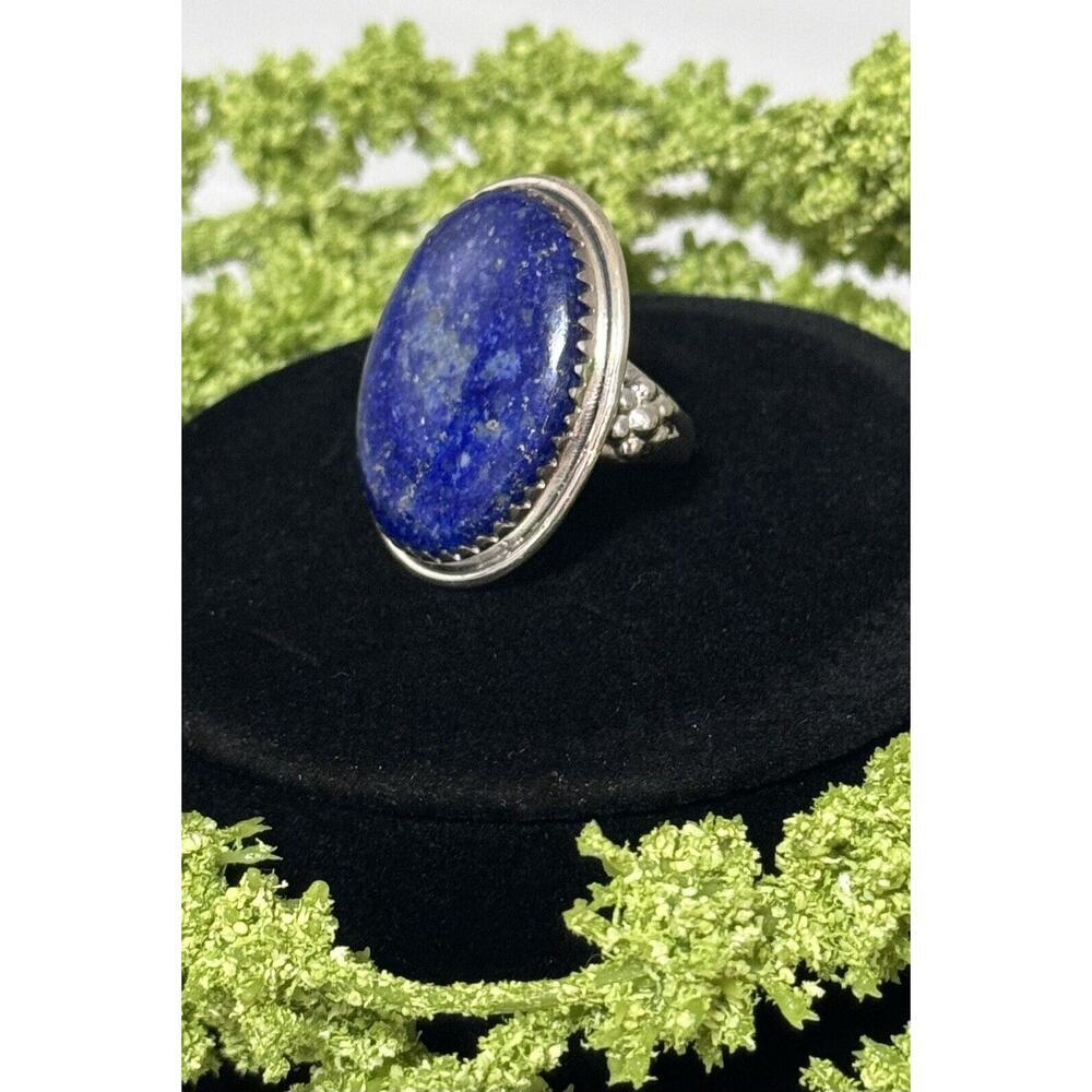 Sterling Silver Chunky Oval Lapis Lazuli Ring Size 6.5 - Picture 2 of 7
